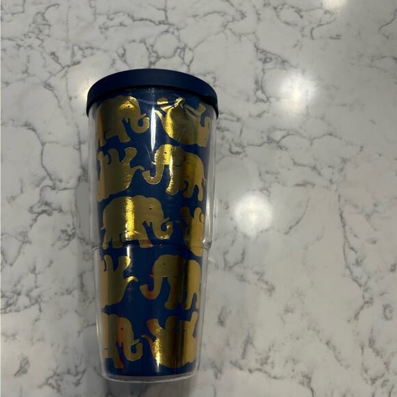 Lilly Pulitzer Blue & Gold Elephant Print Travel Mug Cup Tumbler - Picture 2 of 8